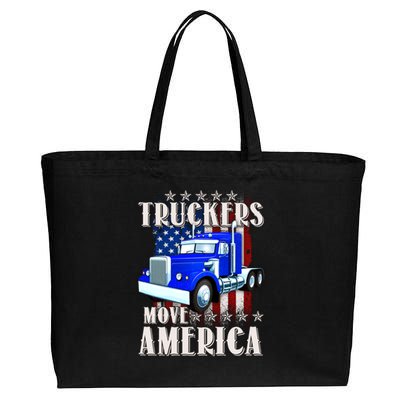 Cool Truckers Move America Semi Truck Distressed Flag Cotton Canvas Jumbo Tote