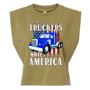 Cool Truckers Move America Semi Truck Distressed Flag Garment-Dyed Women's Muscle Tee