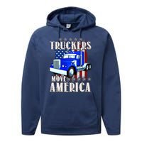 Cool Truckers Move America Semi Truck Distressed Flag Performance Fleece Hoodie