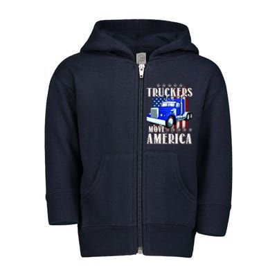 Cool Truckers Move America Semi Truck Distressed Flag Toddler Zip Fleece Hoodie