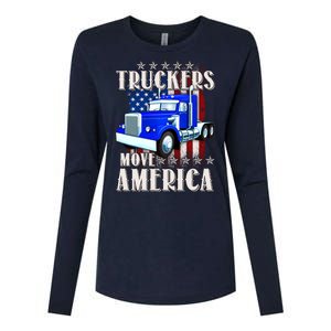 Cool Truckers Move America Semi Truck Distressed Flag Womens Cotton Relaxed Long Sleeve T-Shirt