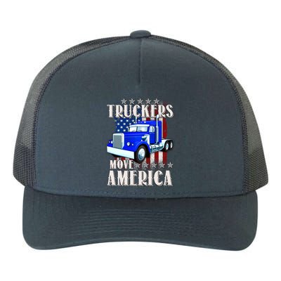 Cool Truckers Move America Semi Truck Distressed Flag Yupoong Adult 5-Panel Trucker Hat