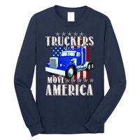 Cool Truckers Move America Semi Truck Distressed Flag Long Sleeve Shirt