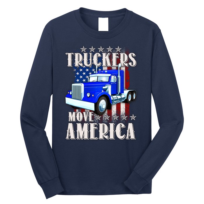 Cool Truckers Move America Semi Truck Distressed Flag Long Sleeve Shirt