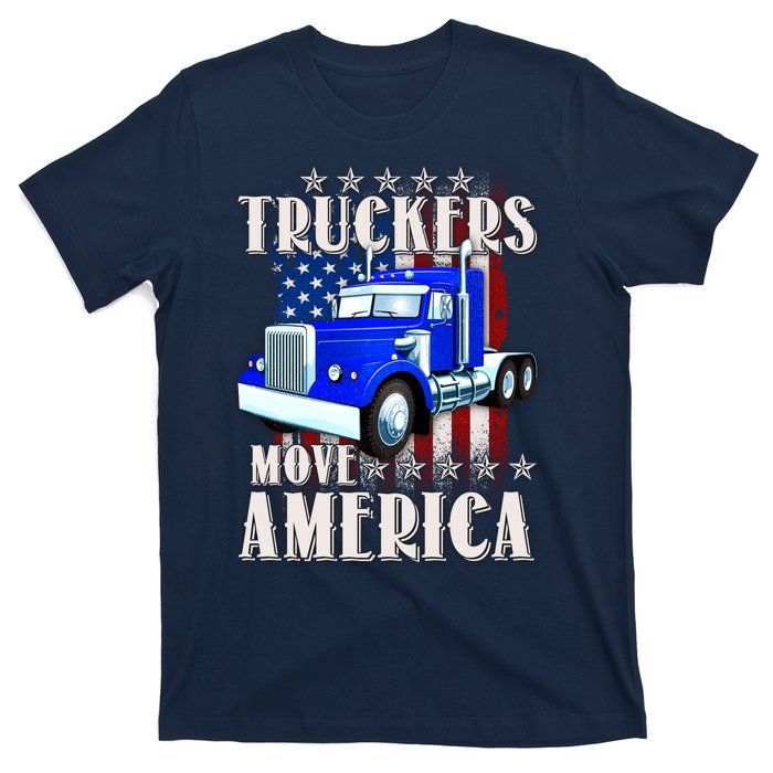 Cool Truckers Move America Semi Truck Distressed Flag T-Shirt