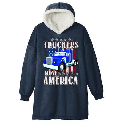 Cool Truckers Move America Semi Truck Distressed Flag Hooded Wearable Blanket