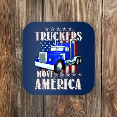 Cool Truckers Move America Semi Truck Distressed Flag Coaster