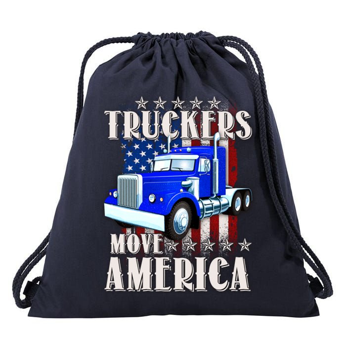 Cool Truckers Move America Semi Truck Distressed Flag Drawstring Bag