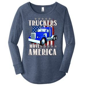 Cool Truckers Move America Semi Truck Distressed Flag Women's Perfect Tri Tunic Long Sleeve Shirt