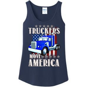 Cool Truckers Move America Semi Truck Distressed Flag Ladies Essential Tank