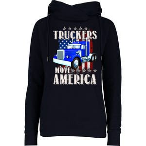 Cool Truckers Move America Semi Truck Distressed Flag Womens Funnel Neck Pullover Hood