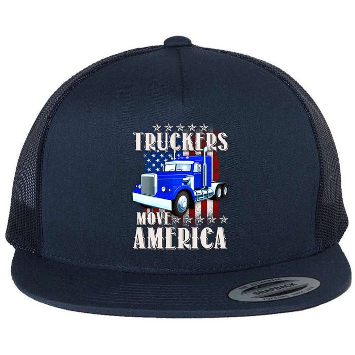 Cool Truckers Move America Semi Truck Distressed Flag Flat Bill Trucker Hat