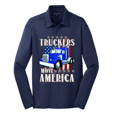 Cool Truckers Move America Semi Truck Distressed Flag Silk Touch Performance Long Sleeve Polo