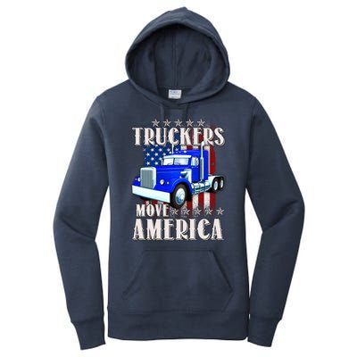 Cool Truckers Move America Semi Truck Distressed Flag Women's Pullover Hoodie