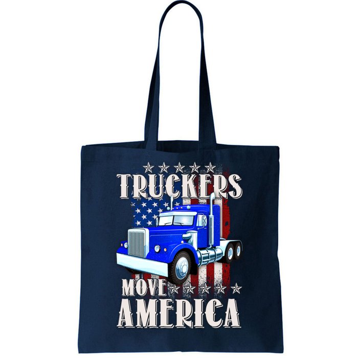 Cool Truckers Move America Semi Truck Distressed Flag Tote Bag