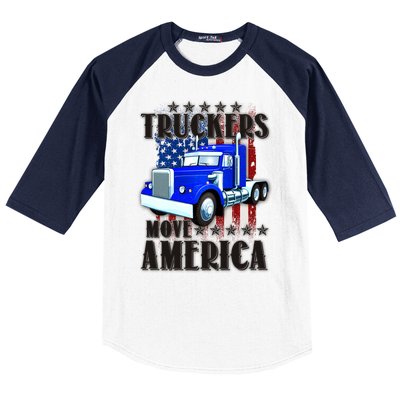 Cool Truckers Move America Semi Truck Distressed Flag Baseball Sleeve Shirt