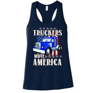 Cool Truckers Move America Semi Truck Distressed Flag Women's Racerback Tank