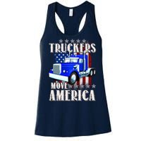 Cool Truckers Move America Semi Truck Distressed Flag Women's Racerback Tank