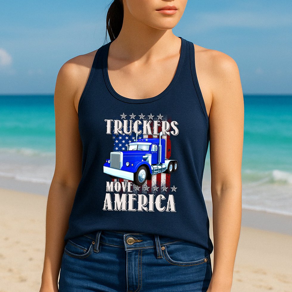 Cool Truckers Move America Semi Truck Distressed Flag Womens Tank Top