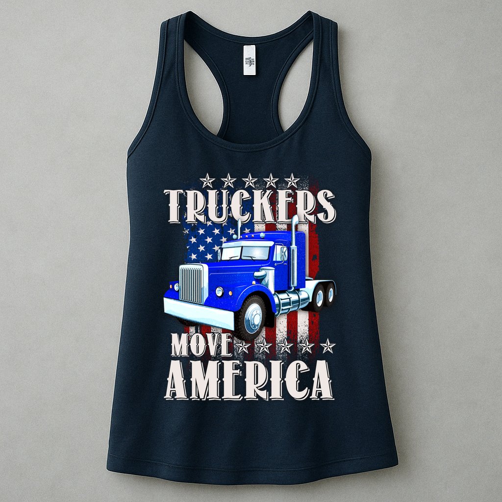 Cool Truckers Move America Semi Truck Distressed Flag Womens Tank Top