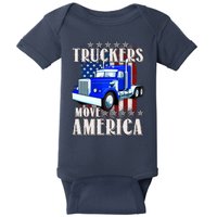 Cool Truckers Move America Semi Truck Distressed Flag Baby Bodysuit