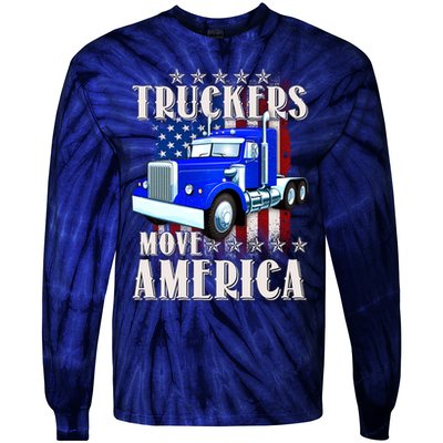 Cool Truckers Move America Semi Truck Distressed Flag Tie-Dye Long Sleeve Shirt