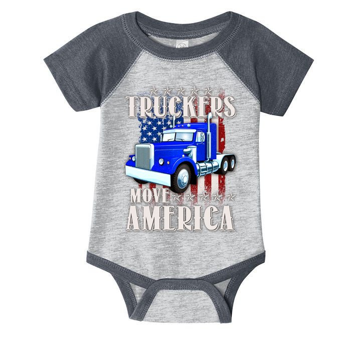 Cool Truckers Move America Semi Truck Distressed Flag Infant Baby Jersey Bodysuit