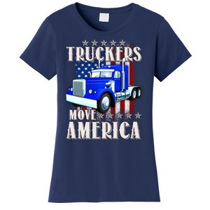 Cool Truckers Move America Semi Truck Distressed Flag Women's T-Shirt