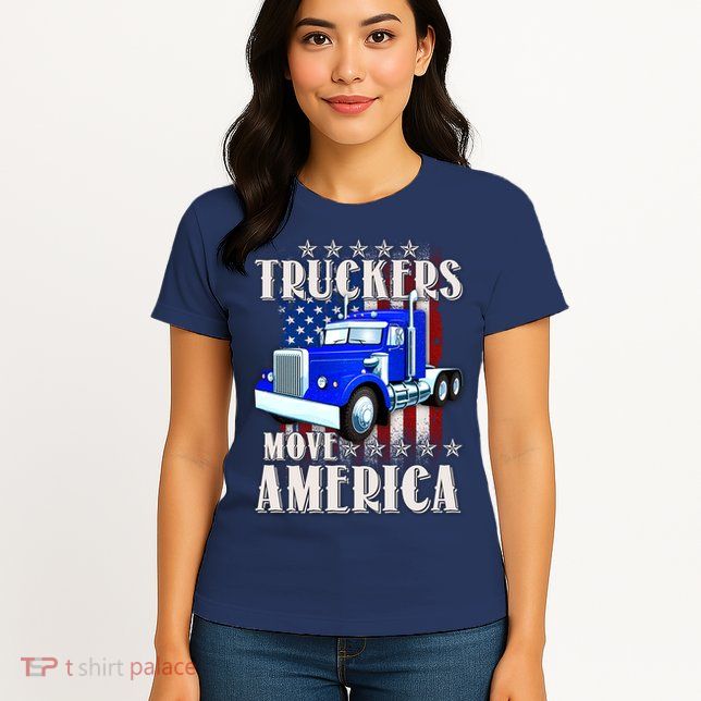 Cool Truckers Move America Semi Truck Distressed Flag Womens T-Shirt