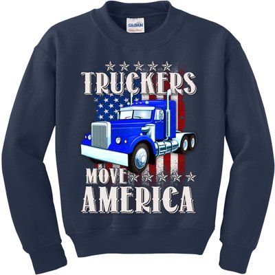 Cool Truckers Move America Semi Truck Distressed Flag Kids Sweatshirt