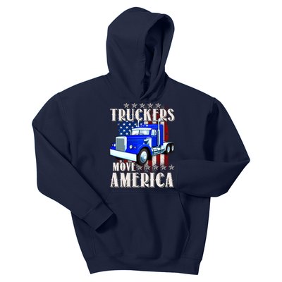 Cool Truckers Move America Semi Truck Distressed Flag Kids Hoodie