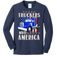 Cool Truckers Move America Semi Truck Distressed Flag Kids Long Sleeve Shirt