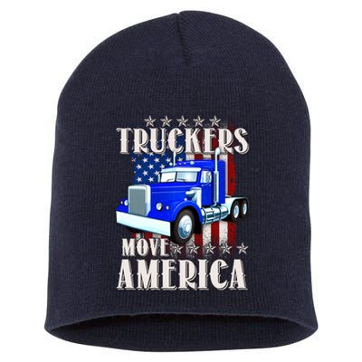 Cool Truckers Move America Semi Truck Distressed Flag Short Acrylic Beanie