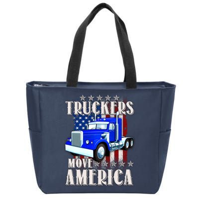 Cool Truckers Move America Semi Truck Distressed Flag Zip Tote Bag