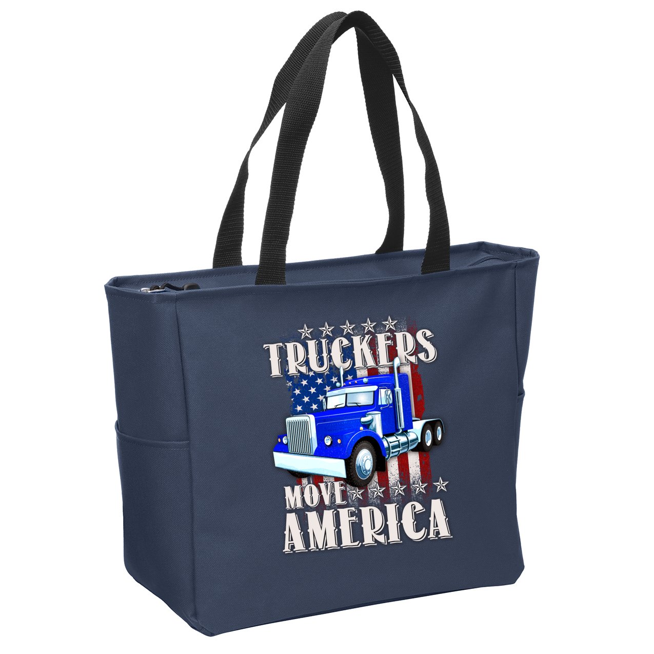 Cool Truckers Move America Semi Truck Distressed Flag Zip Tote Bag