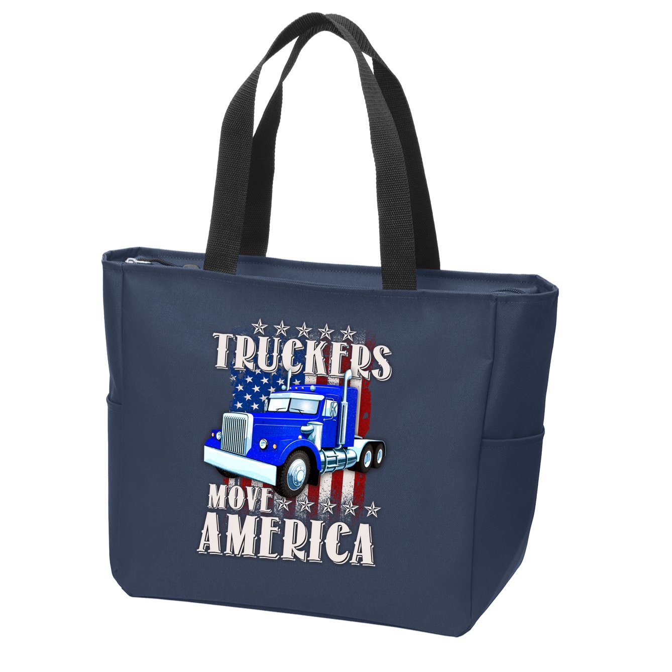 Cool Truckers Move America Semi Truck Distressed Flag Zip Tote Bag