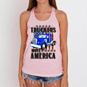 Cool Truckers Move America Semi Truck Distressed Flag Women's Knotted Racerback Tank