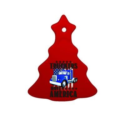 Cool Truckers Move America Semi Truck Distressed Flag Ceramic Tree Ornament