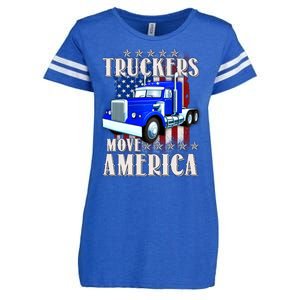 Cool Truckers Move America Semi Truck Distressed Flag Enza Ladies Jersey Football T-Shirt