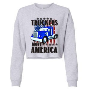 Cool Truckers Move America Semi Truck Distressed Flag Cropped Pullover Crew