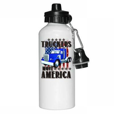 Cool Truckers Move America Semi Truck Distressed Flag Aluminum Water Bottle