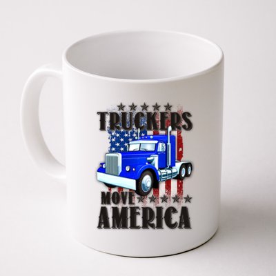 Cool Truckers Move America Semi Truck Distressed Flag Coffee Mug