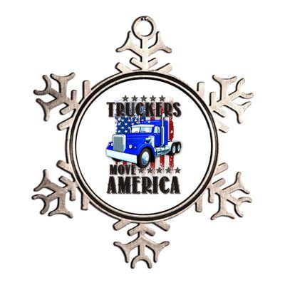 Cool Truckers Move America Semi Truck Distressed Flag Metallic Star Ornament