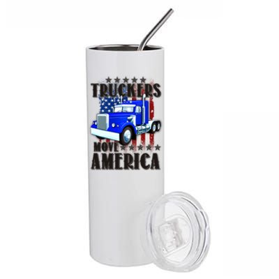 Cool Truckers Move America Semi Truck Distressed Flag Stainless Steel Tumbler