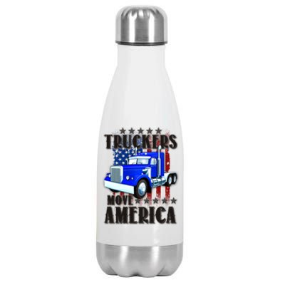 Cool Truckers Move America Semi Truck Distressed Flag Stainless Steel Insulated Water Bottle