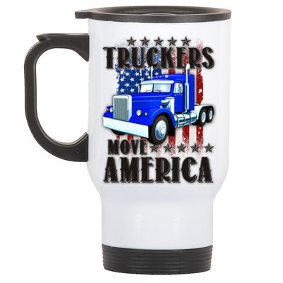 Cool Truckers Move America Semi Truck Distressed Flag Stainless Steel Travel Mug