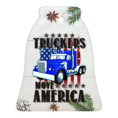 Cool Truckers Move America Semi Truck Distressed Flag Ceramic Bell Ornament