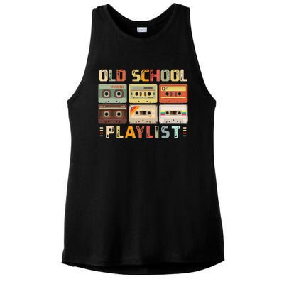 Cassette Tape Music 80s Retro Old School Playlist Ladies PosiCharge Tri-Blend Wicking Tank