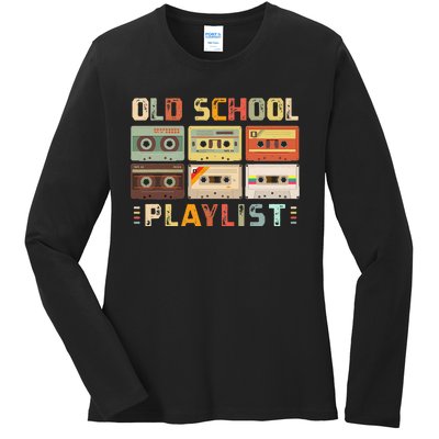 Cassette Tape Music 80s Retro Old School Playlist Ladies Long Sleeve Shirt