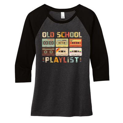 Cassette Tape Music 80s Retro Old School Playlist Women's Tri-Blend 3/4-Sleeve Raglan Shirt